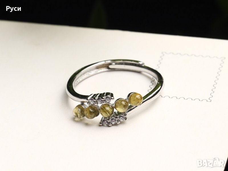 Пръстен с естествен рутилов кварц "Косите на Венера", снимка 1