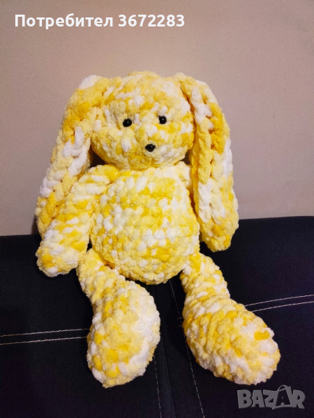 Ръчно изработена - плетена плюшена играчка - зайче от мека прежда, снимка 1
