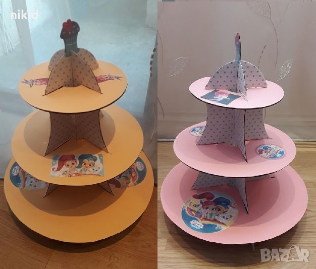 Искрица и Сияйница Shimmer and Shine  Триетажна поставка стойка за мъфини картонена кексчета, снимка 1