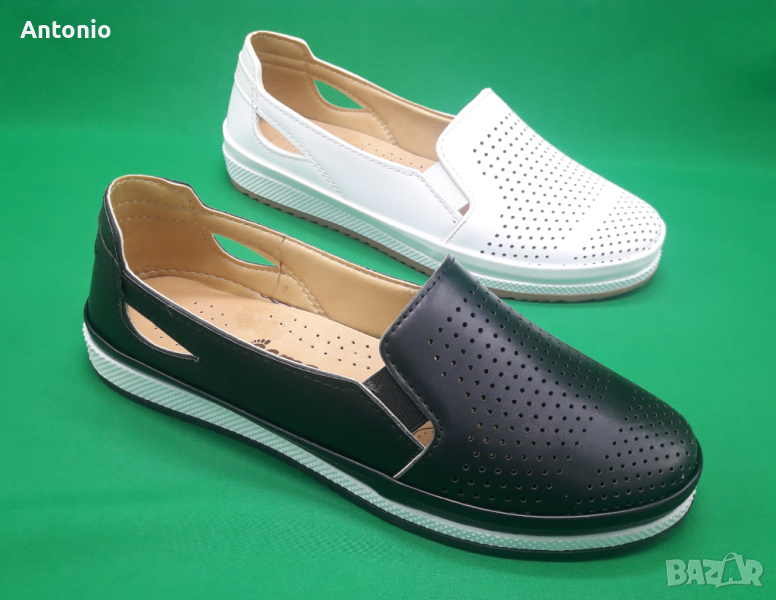 Дамски обувки 0900 бели и черни, снимка 1