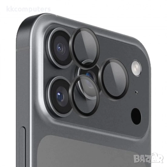 Стъклен протектор с метални рингове за задна камера MBX за Apple iPhone 17 Pro, 17 Pro Max, Черен, снимка 1