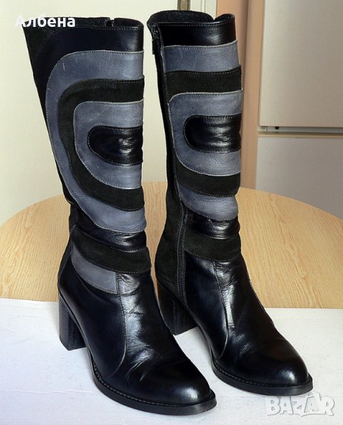 Дамски ботуши от естествена кожа и велур., снимка 1