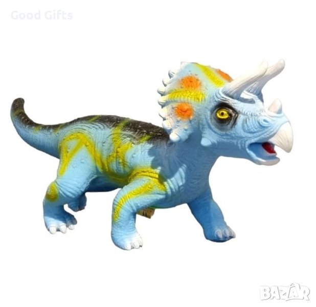 Голям Динозавър със звук Трицератопс 50см, Син, снимка 1