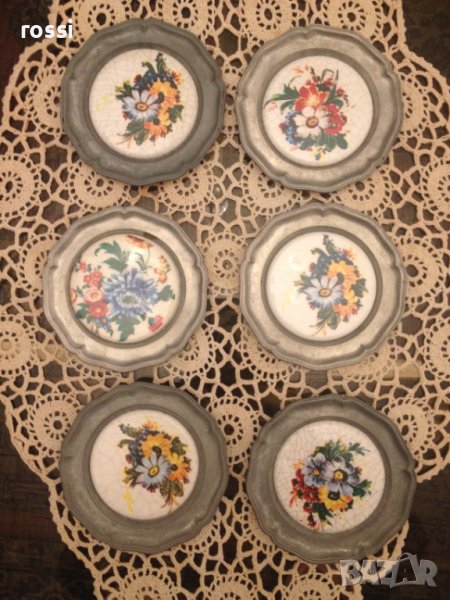 Старинни немски чинии за стена. Калай и рисуван порцелан. чиния/2 , снимка 1