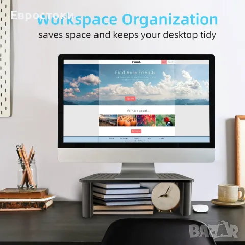 Pholiten Настолна стойка за монитор, регулируеми по височина кракчета, за екран за лаптоп/монитор, снимка 7 - Монитори - 48733375