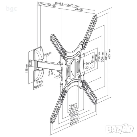 НОВА стойка за TV A+ SPB5141, Регулируема, 23"-55", Черна, снимка 8 - Стойки, 3D очила, аксесоари - 48732992