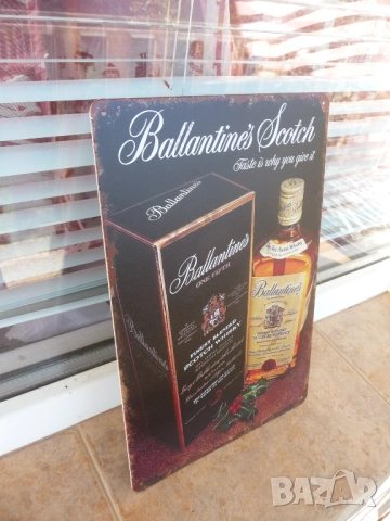 Метална табела уиски Ballantine's Scotch шотландско реклама кутия бутилка популярна алкохолна напитк, снимка 2 - Рекламни табели - 52185112