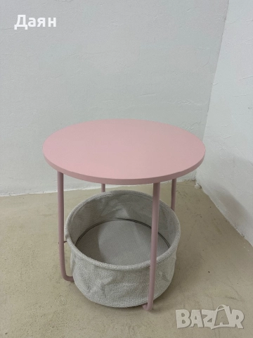 Кръгла розова помощна масичка VASAGLE с кошница от плат , снимка 5 - Маси - 52576275