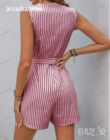 Раиран дамски гащеризон с V-образно деколте, 9цвята , снимка 3 - Гащеризони - 48853240