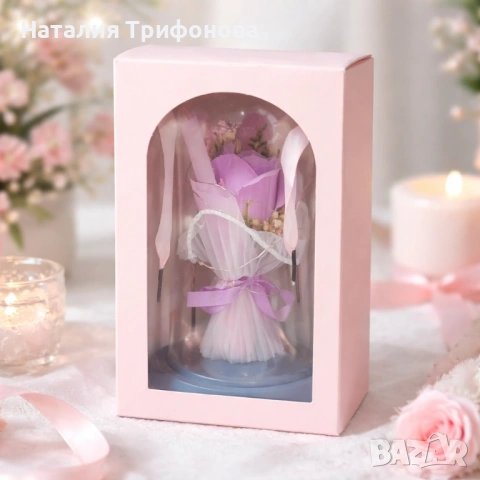 Декоративна роза в стъклен купол - В подаръчна кутия, снимка 2 - Подаръци за жени - 53063167