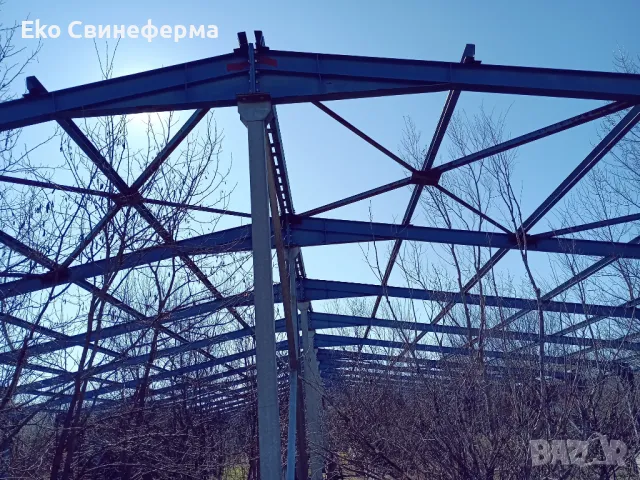 Метално хале(конструкция)76м х 23м. Монтана.60бр.колони(подпори)20бр.ферми.Кота било 4,90м. 90лв/м2