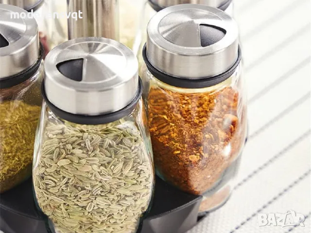 Органайзер за подправки 6 части въртяща стъклени съдове, снимка 7 - Аксесоари за кухня - 47969512