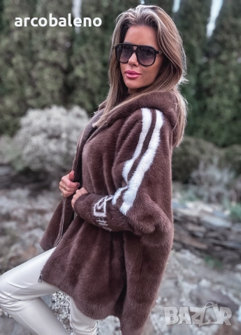 Шоколадово дамско кожено яке от премиум вълна с ангора, снимка 8 - Якета - 52668989