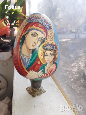 Старо голямо ръчно рисувано яйце керамика религия икона, снимка 1 - Антикварни и старинни предмети - 43542487