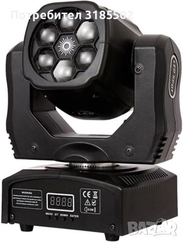 Преносими LED сценични светлини с движеща се глава и управление (6x12W + лазер), снимка 7 - Прожектори - 51457153