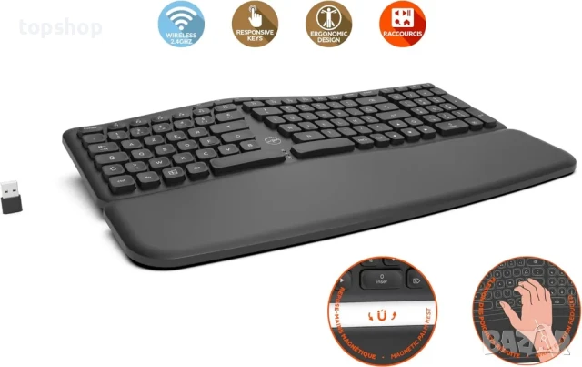 НОВА, ТЕСТВАНА ергонимична клавиатура mobility lab с донгъл, Регулируем наклон, 16 комбинации, снимка 2 - Клавиатури и мишки - 50552480