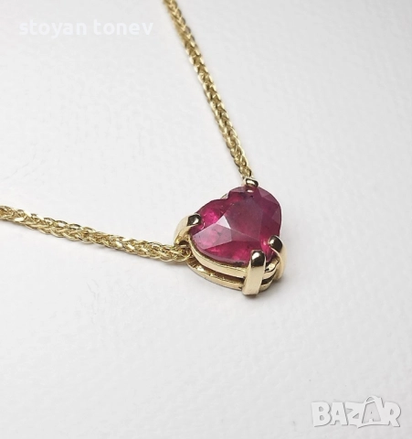 Медальон с форма на съце с естествен, ненагряван рубин в 14К златен обков! Нов! Сертификат!, снимка 7 - Колиета, медальони, синджири - 51537547
