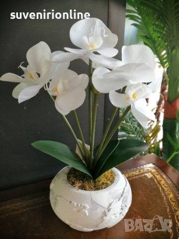 Изкуствена орхидея в мраморна кашпа , снимка 3 - Изкуствени цветя - 38255631