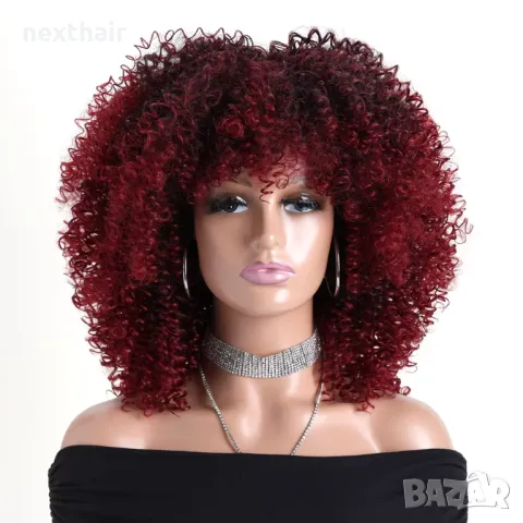 Тъмно червена афро къдрава омбре перука с тъмни корени