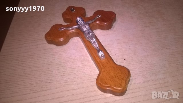 Дървен кръст с христос-бронз/сребро-20Х13см-внос швеицария, снимка 2 - Колекции - 27397901
