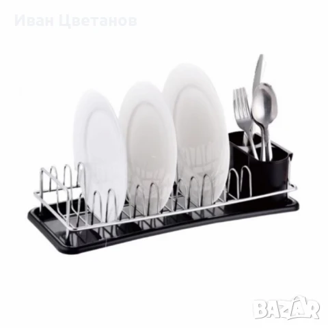 Сушилник за съдове Rosberg R53000M, 1 ниво, хром/черна табла, 41.5х17.5х9.5 см