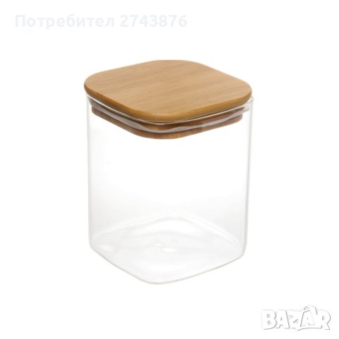 Стъклен буркан с банбуков капак 700мл,Квадратен 12х10см, снимка 2 - Аксесоари за кухня - 43957962