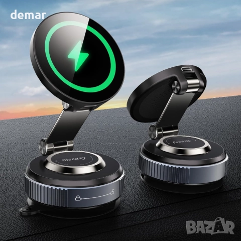 Зарядно за кола Beeasy за Magsafe, вакуумна вендуза, 360° регулируемо, 15W, снимка 2 - Безжични зарядни - 51544072