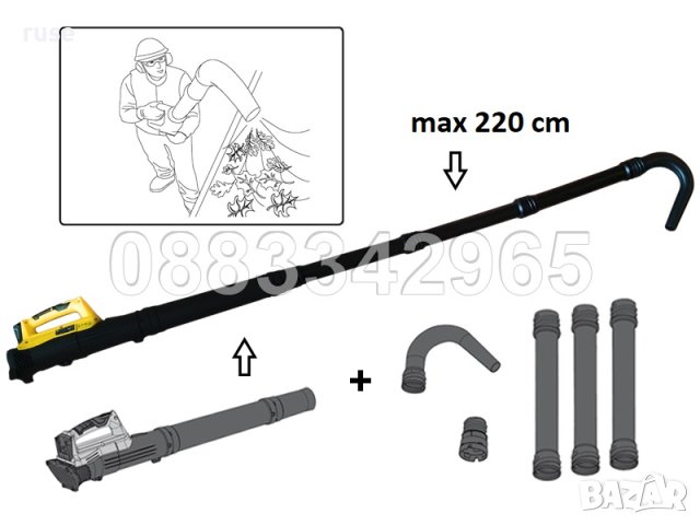 НОВИ! Акумулаторна духалка за листа с батерия SAMSUNG 3.0Ah зарядно и удължения до 220см, снимка 6 - Градинска техника - 43644525