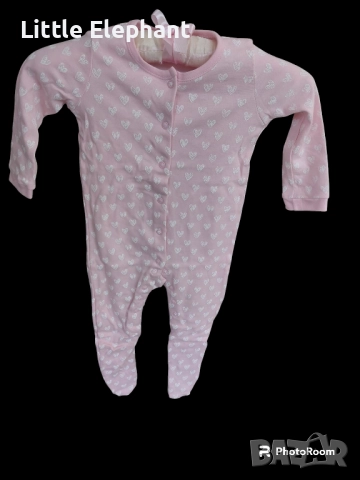 Цяла пижамка ромпърче за 9-12 мес мом,бели сърца,колекция"Hearts",Англия/нова