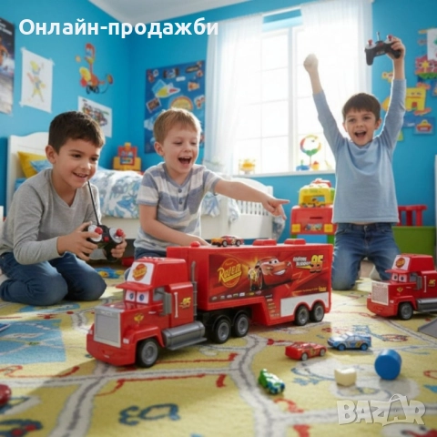 Радиоуправляем камион Mack Rust-eze Transporter с Мълнията Маккуин, снимка 2 - Коли, камиони, мотори, писти - 52246004