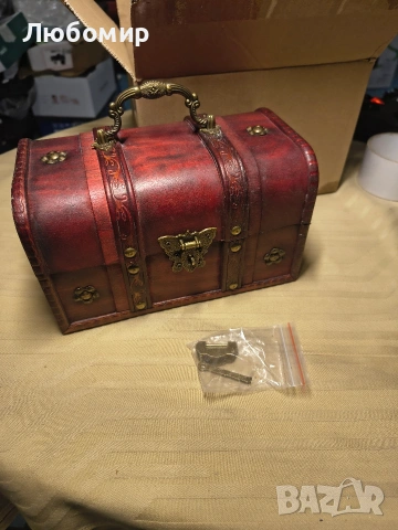 Дървен сандък за съкровища, дървен сейф, кутия за съкровища, малък дървен сандък за съкровища  , снимка 2 - Декорация за дома - 53386129