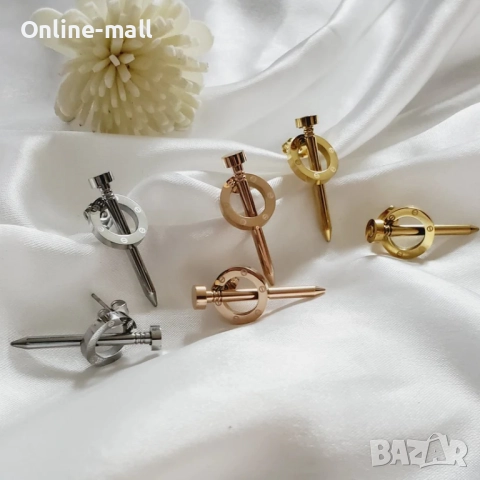 Комплект Гривна и Обеци Пирон Cartier- златни, сребърни, розово злато, снимка 2 - Гривни - 52424280