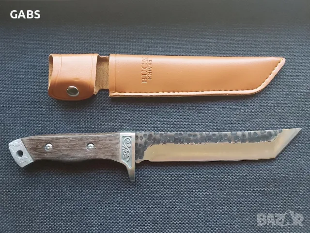 Ловен нож BUCK,фултанг,с дървена дръжка и кания, снимка 3 - Ножове - 49241627