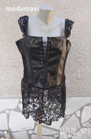 3XL Нов кожен топ с дантела , снимка 3 - Корсети, бюстиета, топове - 51840930