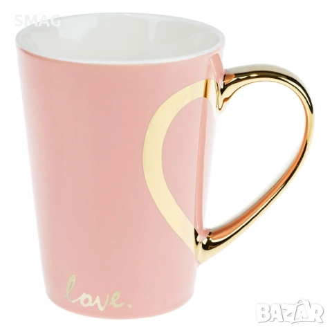 Розова триъгълна чаша "New Bone" със златиста дръжка – 350 мл_1225720, снимка 2 - Чаши - 53415863