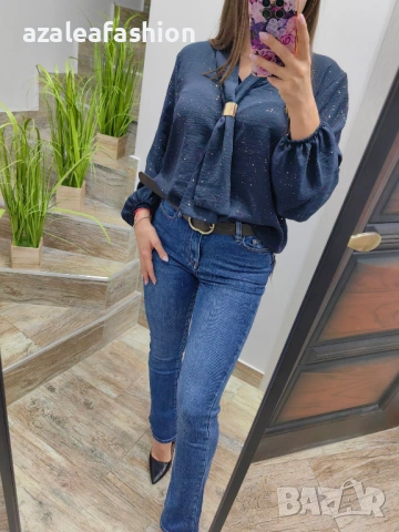 Блуза с бляскави частички в синьо, снимка 3 - Блузи с дълъг ръкав и пуловери - 53220543