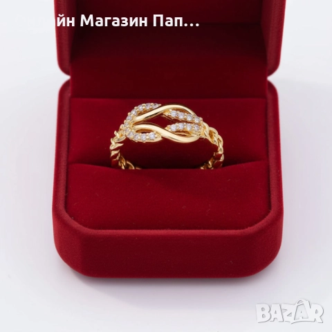 Позлатен дамски пръстен от неръждаема стомана – Верижка с циркони, регулируем размер, снимка 3 - Пръстени - 52302183