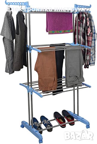 Сушилник за дрехи с 3 нива, колелца и опора за закачалки, снимка 2 - Други стоки за дома - 43166277