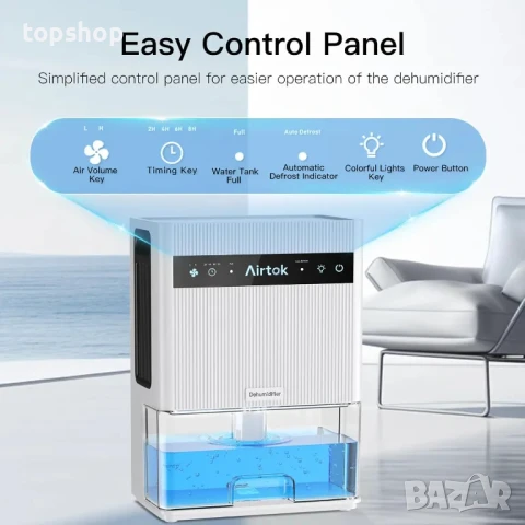 Влагоуловител АIRTOK Обезвлажнител за дома, до 950 кв. фута, 3л. резервоар за вода 105,6 OZ, тих..., снимка 4 - Влагоабсорбатори и влагоуловители - 50502051