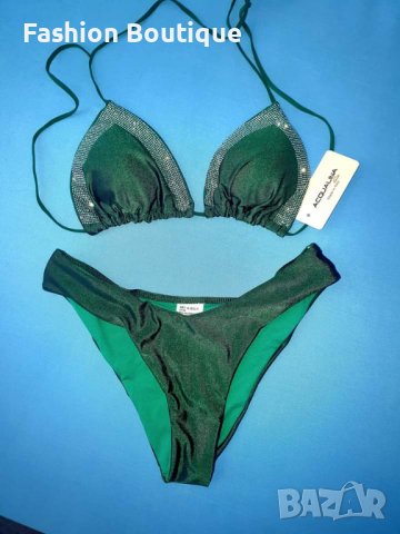 Бански костюм в зелено с камъни, внос от Италия , снимка 2 - Бански костюми - 37533488