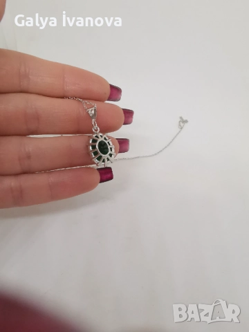 Сребърно колие със Зелен Циркон, снимка 4 - Колиета, медальони, синджири - 51689289