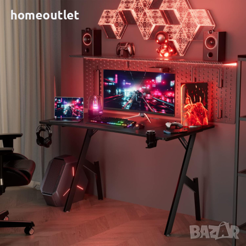 Геймърско бюро - LED, HLONONE A14BK - 140 x 60 см , снимка 3 - Бюра - 44880063