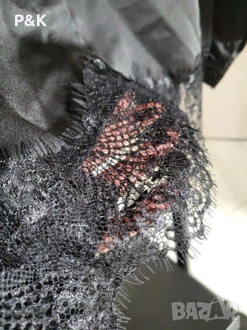 Сатенена риза с дантела в черно и кафяво, снимка 4 - Ризи - 52734892