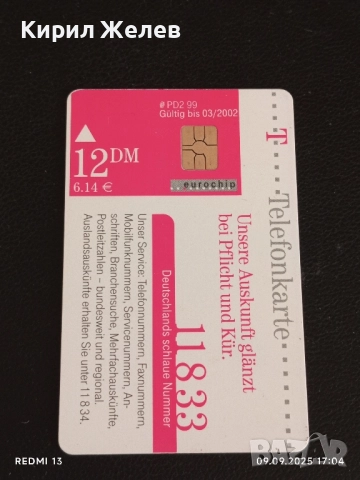 Три фонокарти ГЕРМАНИЯ стари редки за КОЛЕКЦИЯ ДЕКОРАЦИЯ 50910, снимка 5 - Колекции - 51656472