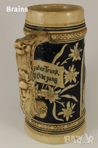 1920's Стара Немска Голяма Керамична Халба Релефна, снимка 5 - Антикварни и старинни предмети - 53167210