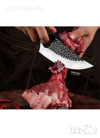Японски нож, ръчно кован, неръждаема стомана, 27,5 см, покритие от екологична кожа, снимка 3 - Ножове - 44908547