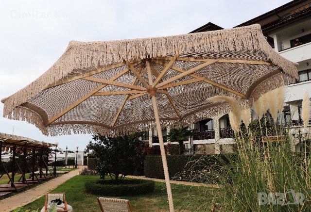 Плетени чадъри тип макраме за градина, плаж, ресторант или бийч бар, снимка 1 - Градински мебели, декорация  - 43956841
