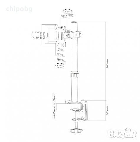 Стойка, Neomounts by NewStar Flat Screen Desk Mount (clamp/grommet), снимка 5 - Стойки, 3D очила, аксесоари - 38516284