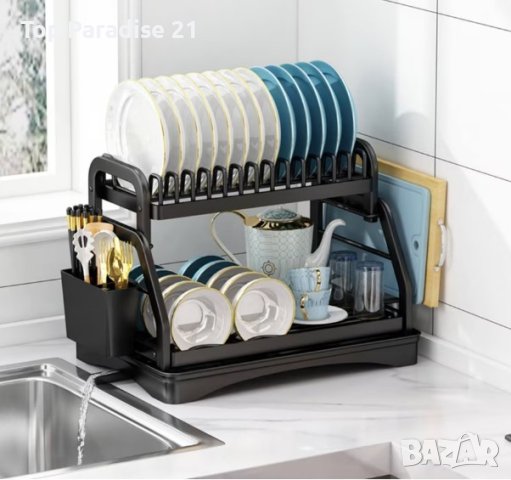 Пластмасов елегантен сушилник за съдове на две нива в черен матов цвят, снимка 2 - Аксесоари за кухня - 44101053