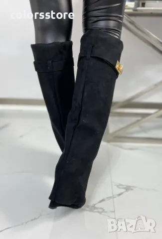 Ботуши на платформа - черен велур - K-40, снимка 2 - Дамски ботуши - 47928094